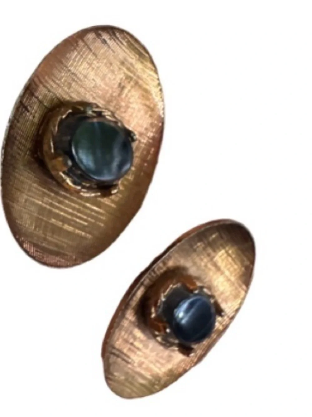 Vintage Brass/Copper Tone Oxnyx(?) Black Stone Oval Cuff Links